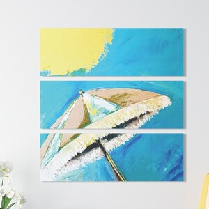 Coastal Acrylic Triptych: Beach Umbrella Art Print, Vivid Detail