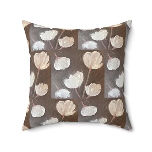 Brown Floral Minimalist Abstract Spun Polyester Square Pillow, Decorative Throw Cushion, Home Accent, Modern Sofa Decor, Unique Living Room