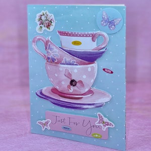 Angel Diva 3D Handmade Afternoon Tea, &quot;Just For You&quot; Greeting Card