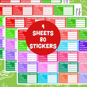 80 Pack Daily Macro Tracker Planner Stickers - Nutrition Tracker Stickers - 80 Pack