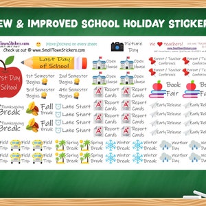 School Holiday Planner Stickers - School calendar stickers - Teacher Planner Stickers