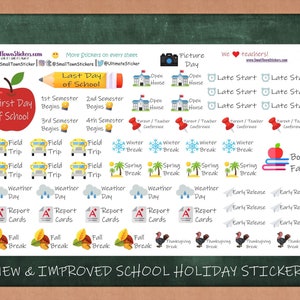 School Holiday Planner Stickers - School calendar stickers - Teacher Planner Stickers