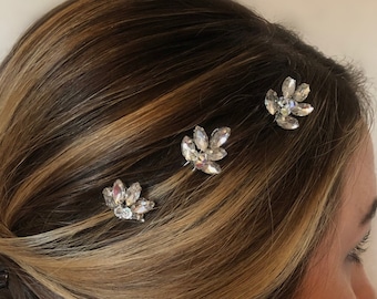 Rhinestone hair pins, crystal hair pins, set of bridal hair pins, set of diamante hair pins, crystal hair accessories, wedding hair jewelry