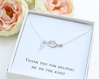 Knot necklace, bridesmaid necklace, thank you necklace, bridesmaid favor, bridesmaid gift, love knot necklace, bridal jewelry, tie the knot