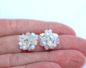Bridal earrings, cluster earrings, crystal earrings, bead earrings, pearl earrings, pearl and crystal earrings, beaded stud earrings