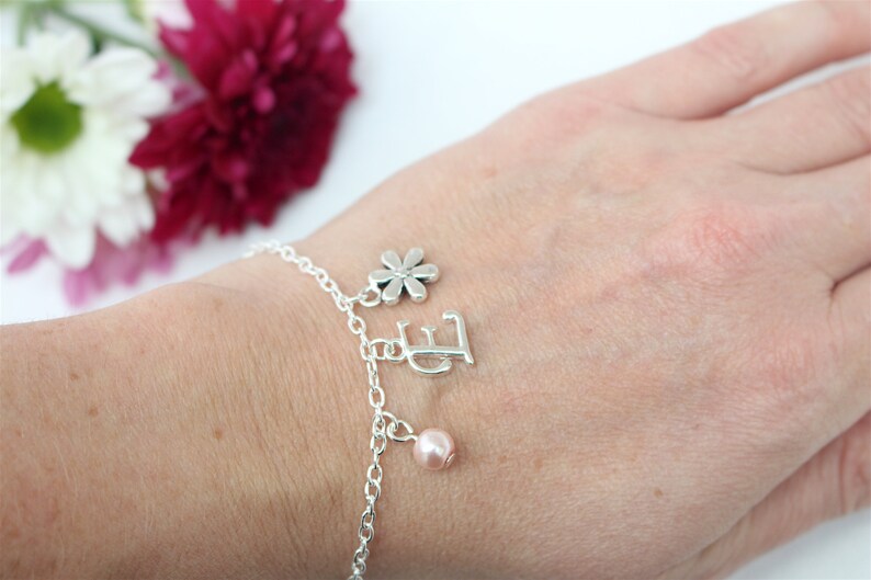 Flower girl gift, flower girl bracelet, flower girl charm bracelet, personalised bracelet, personalised gift, wedding jewellery, flower girl image 4