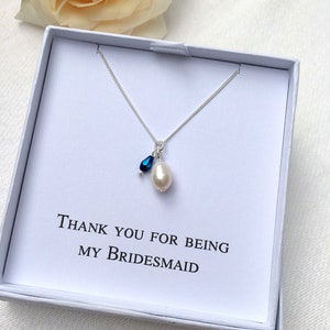 Pearl Bridesmaid necklace, bridesmaid necklace, gift for bridesmaids, bridesmaid favor, bridesmaid jewellery, freshwater pearl necklace Sapphire Blue