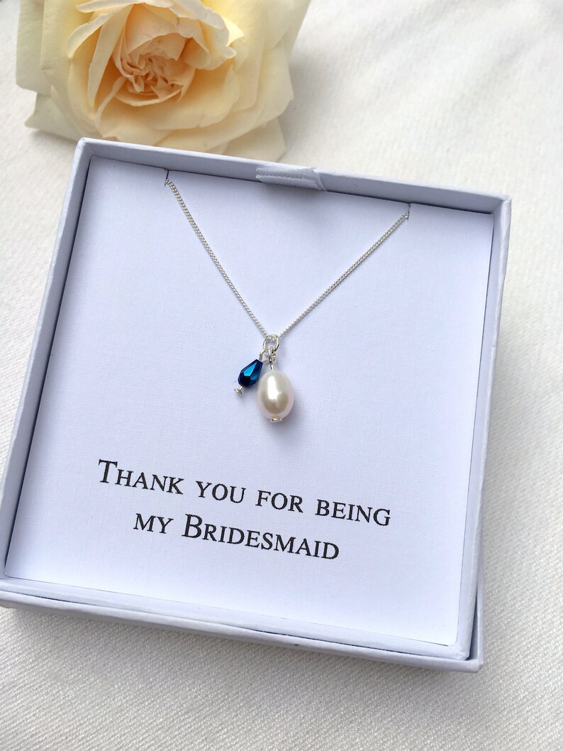 Pearl Bridesmaid necklace, bridesmaid necklace, gift for bridesmaids, bridesmaid favor, bridesmaid jewellery, freshwater pearl necklace Sapphire Blue