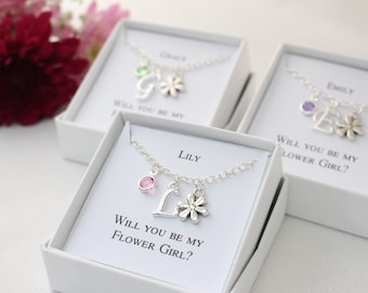 Flower girl gift, flower girl necklace, will you be my flower girl, birthstone necklace, flower girl jewelry, personalised necklace