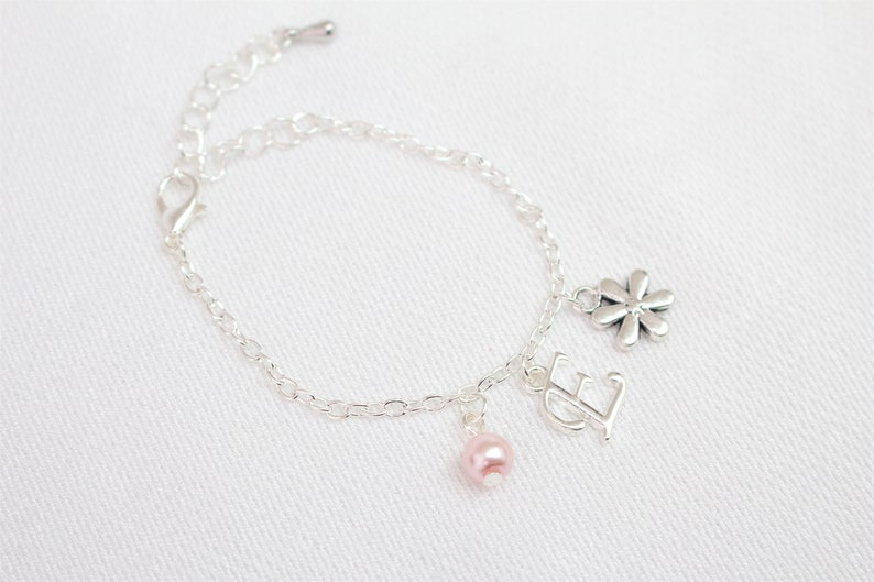 Flower girl gift, flower girl bracelet, flower girl charm bracelet, personalised bracelet, personalised gift, wedding jewellery, flower girl image 7