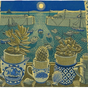 Mousehole Windowsill, Linocut. image 1