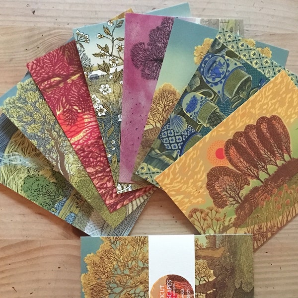 CARTES POSTALES EN LINOGRAVURE DE PAYSAGE - Un ensemble de 8 cartes postales brillantes de qualité supérieure.
