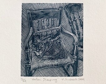 Helen Sleeping, tiny Wood Engraving.