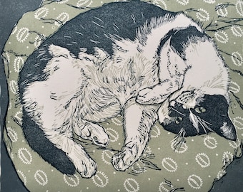 Minim, Linocut ( a second edition of Pussy Cat 1 - with added dots)