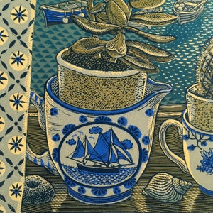 Mousehole Windowsill, Linocut. image 3