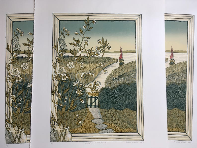 Winkle Brig on the Broads, Linocut. image 3