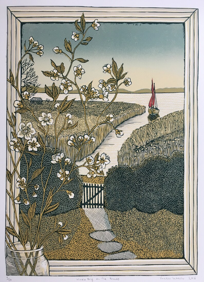 Winkle Brig on the Broads, Linocut. image 1