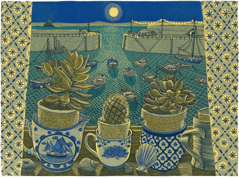 Mousehole Windowsill, Linocut. image 1