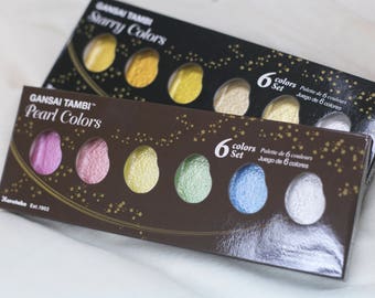 Kuretake Starry Colors, Pearl Colors, Gansai Tambi Water-based Pigment, 6 Colors Set