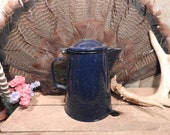Vintage Blue speckleware Pitcher, Coffee Pot. Camping . Enamelware