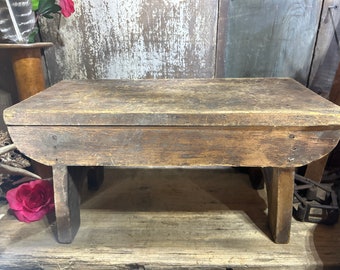 OLD Antique Primitive Handmade Wooden step Stool, bench