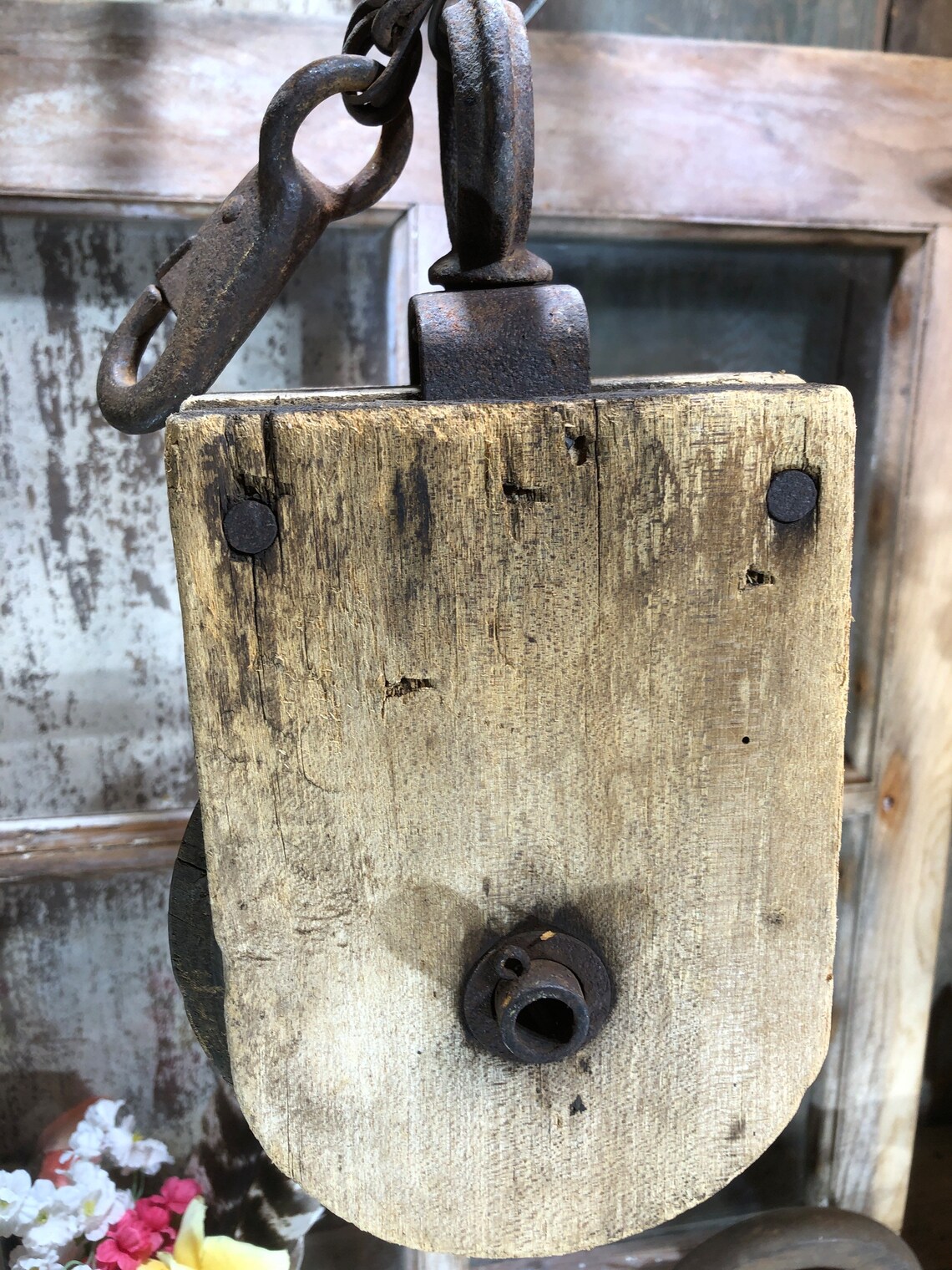 Vintage Rope Pulley, Hay Pully, Farm Tool, Block and Tackle, Old ...