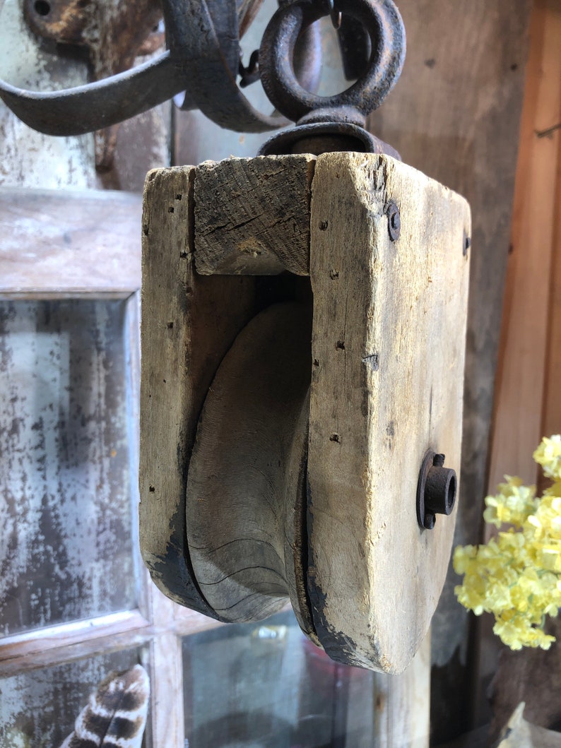 Vintage Rope Pulley, Hay Pully, Farm Tool, Block and Tackle, Old ...