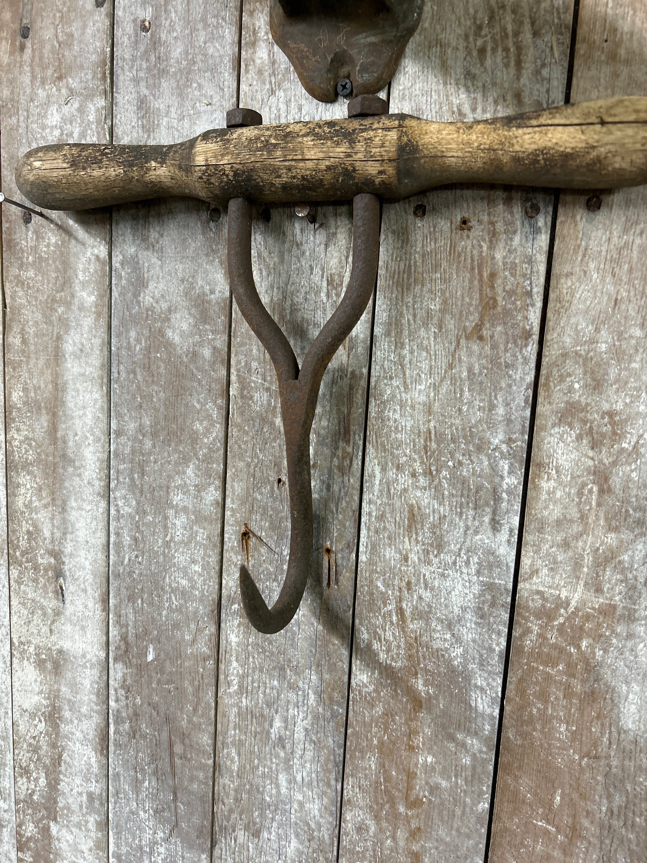 Antique Vintage Forged Iron Metal Hay Hook Primitive Farm Baler