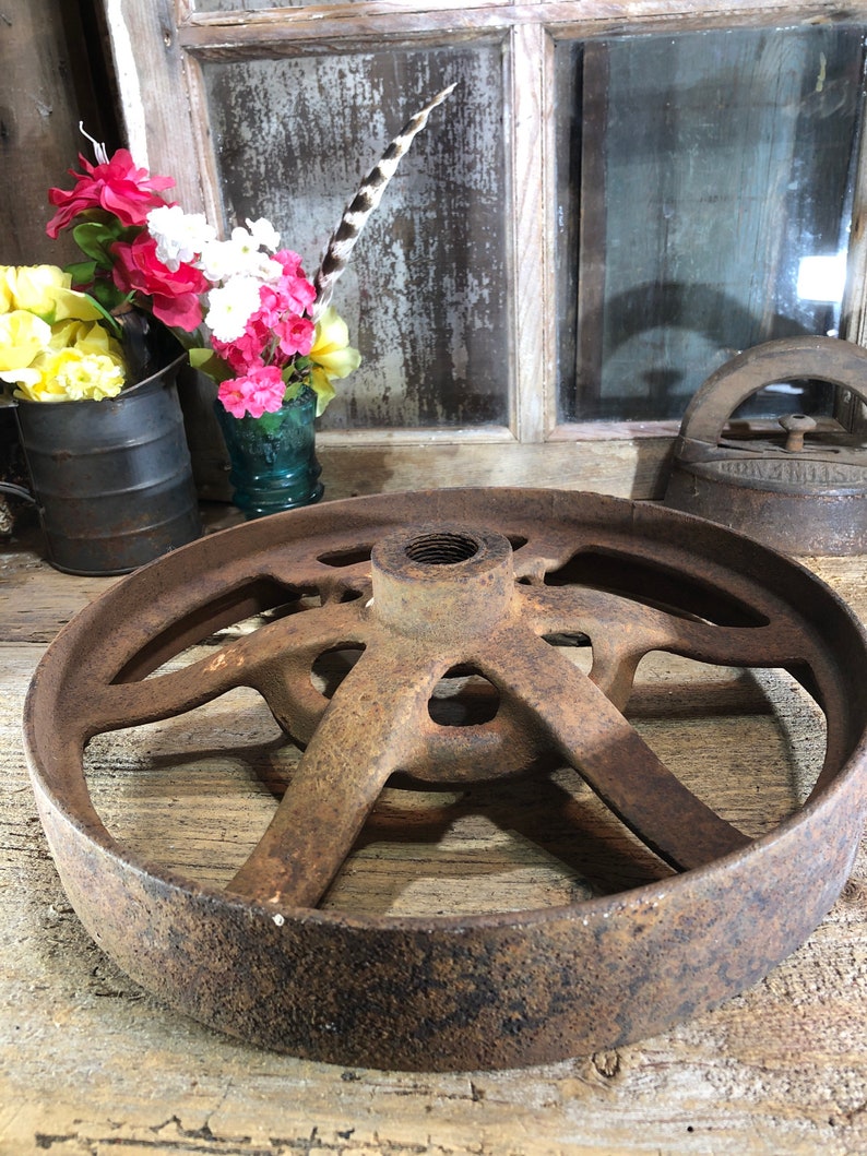 Vintage Industrial Salvage Steampunk Metal Wheel farm Etsy