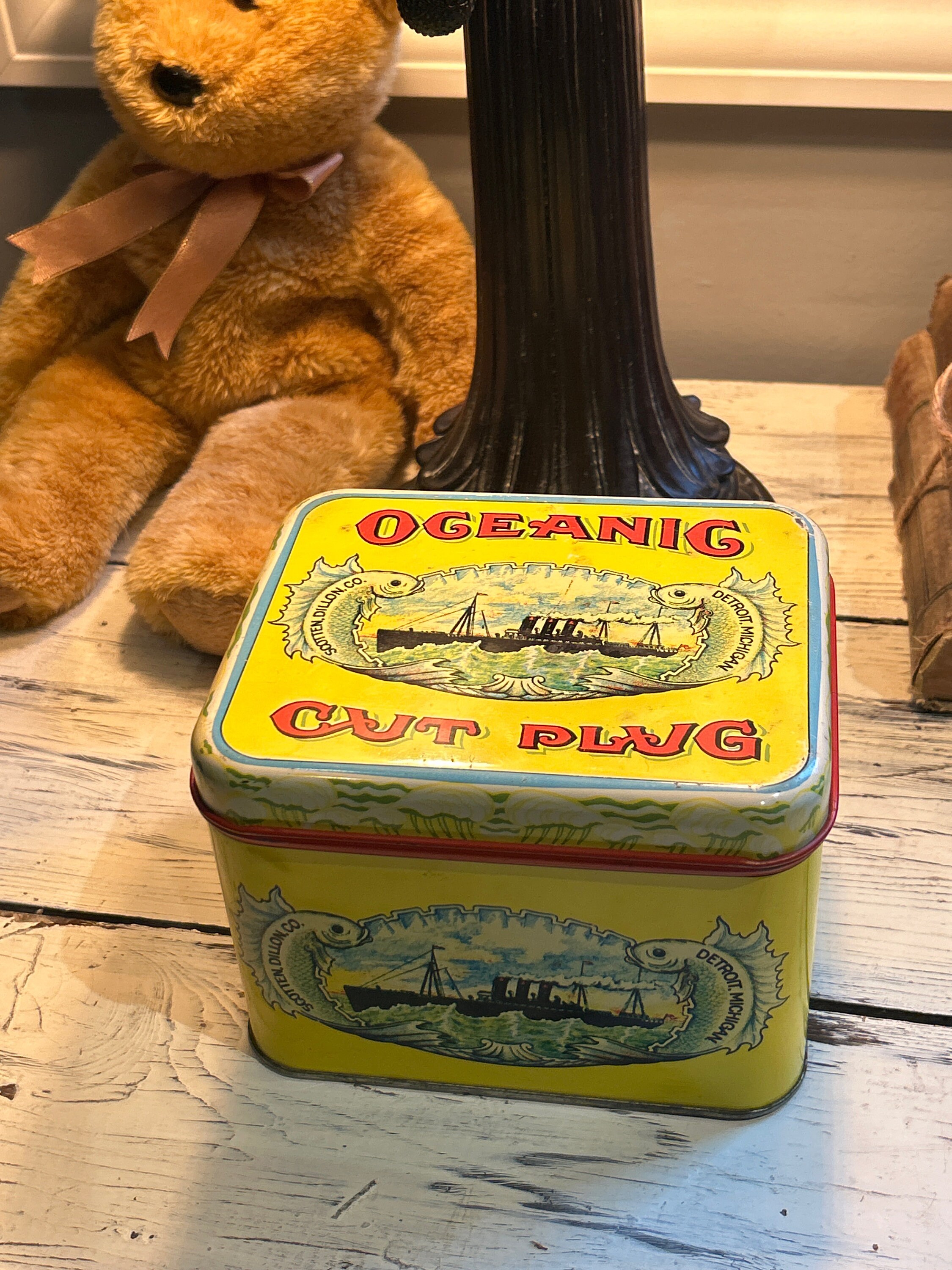 oceanic cut plug tobacco tin Vintage Tin, Oceanic cut plug , Union made, Farmhouse Decor, Pantry Canister
