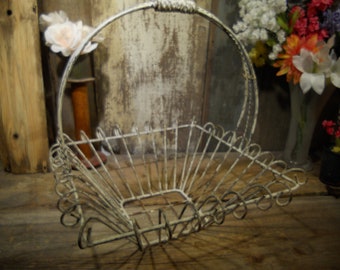 Vintage Authentic Wire Egg, Flowers, Apple, Gathering Basket. Centerpiece. Fresh from the farm.