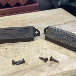 2 Antique Printer Drawer Hamilton Pulls, Knobs,Handles 1869 era