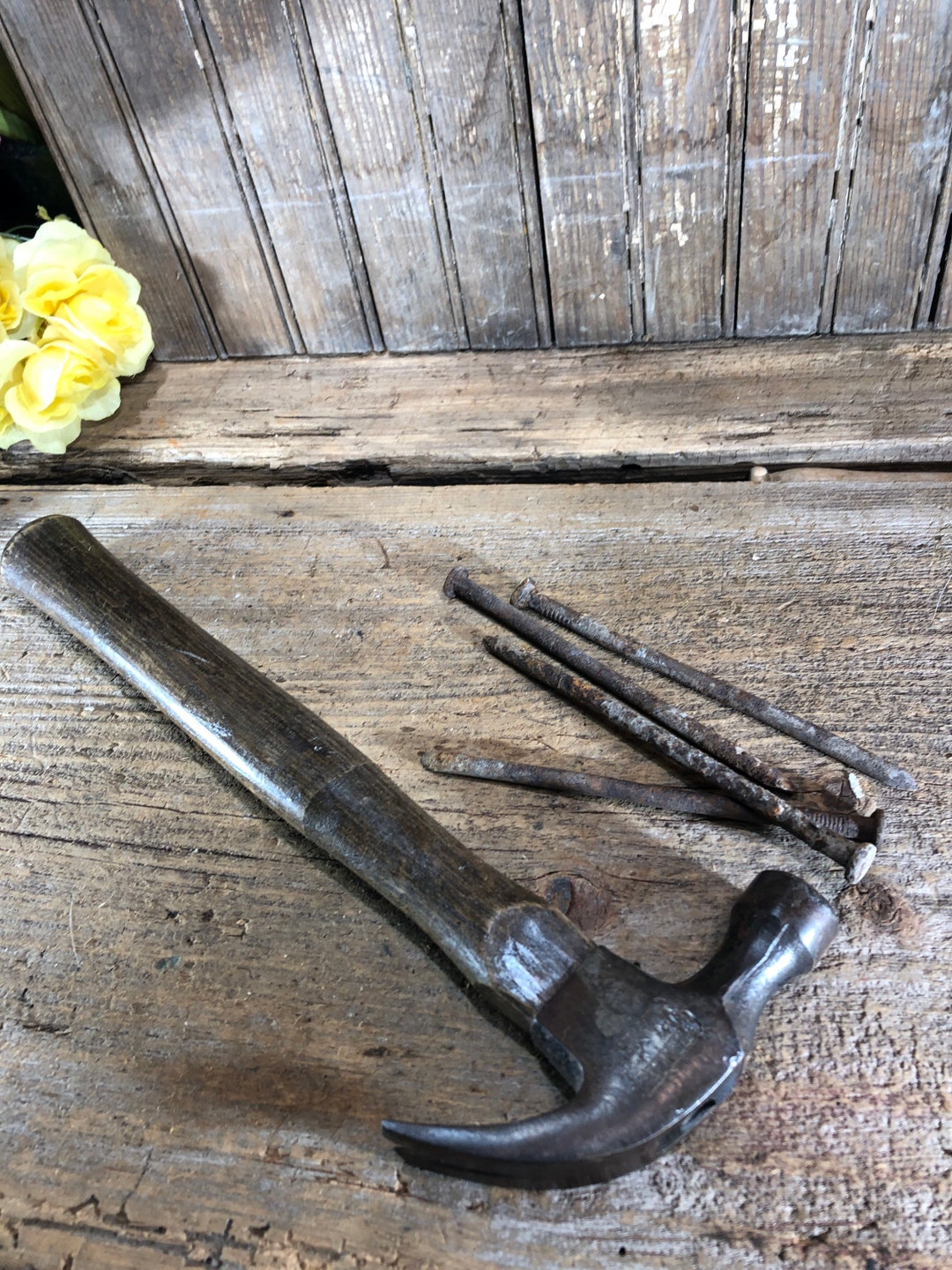 Vintage Claw Hammer Hickory Handle Etsy