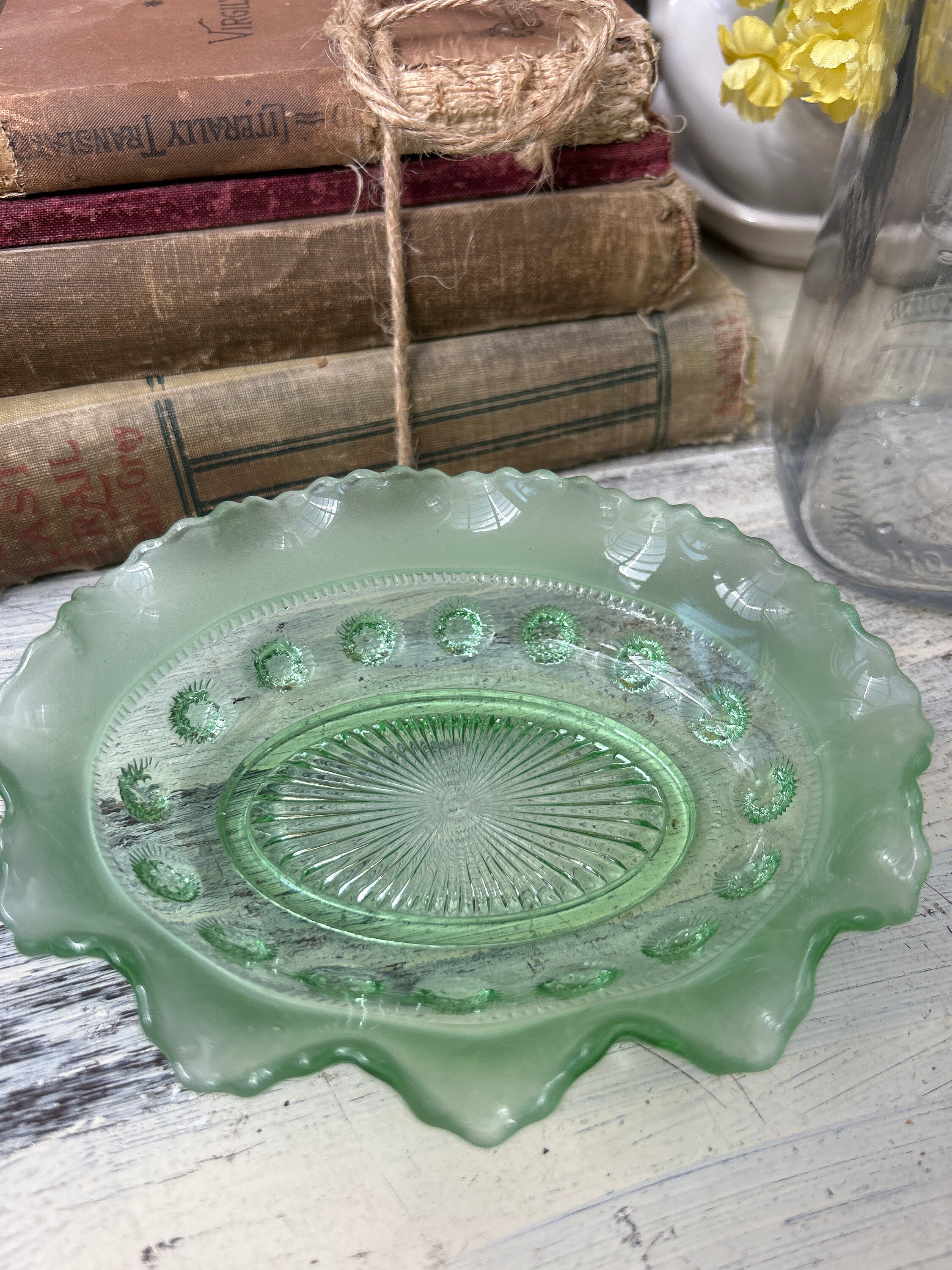 Prunt Antique Depression Art Deco Davidson Glass Green Blackberry Prunt Dish ...