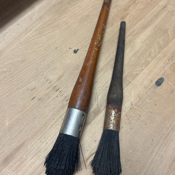 2 Vintage Brushes, dust brushes , paint brush, straight from the farm.. [Cleaned]