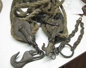 Vintage Barn Pulley block and tackle. , Barn Rope , Straight off the farm . large heavy duty nice condition