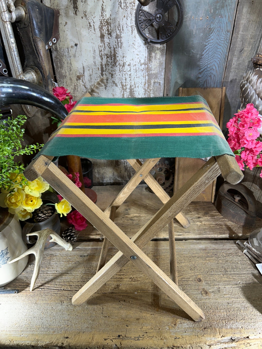 Vintage Camping Folding Chair Fire Pit Marshmallows Etsy