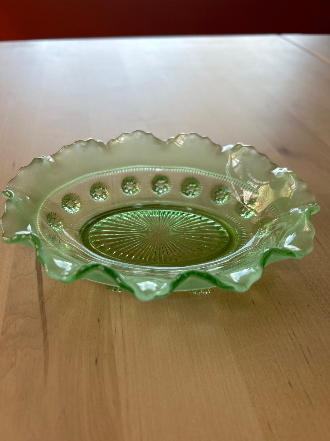 Prunt Antique Depression Art Deco Davidson Glass Green Blackberry Prunt Dish ...