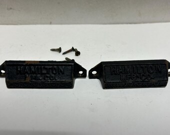 2 Antique Printer Drawer Hamilton Pulls, Knobs,Handles 1869 era