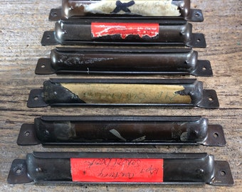 6 Antique Copper Printer Drawer Pulls, Knobs,Handles 1900 era