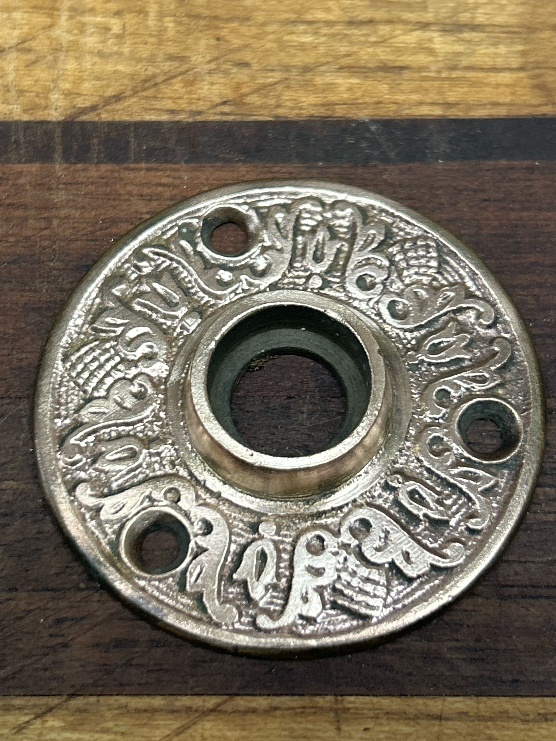 Antique victorian door knob rosette , door handle back plate, ornate brass rosette