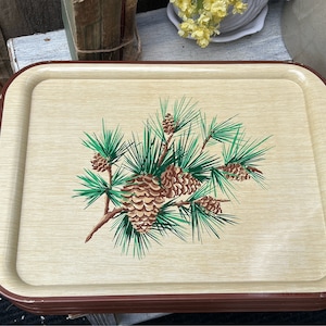 Vintage serving tray,  pine cones, retro, metal tray