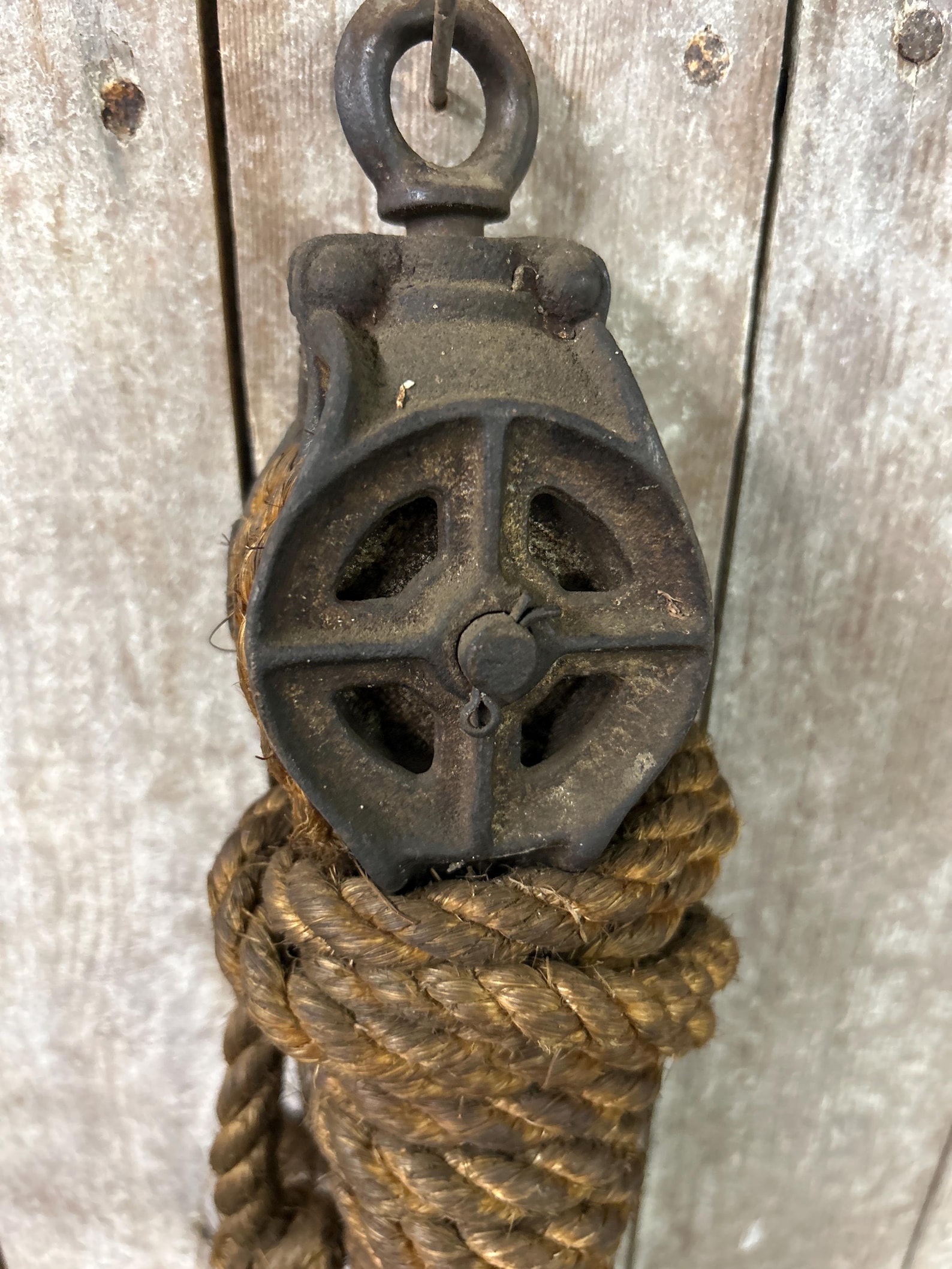 Vintage Barn Pulley, Industrial Iron Pully, Rope Pulley, Straight off ...