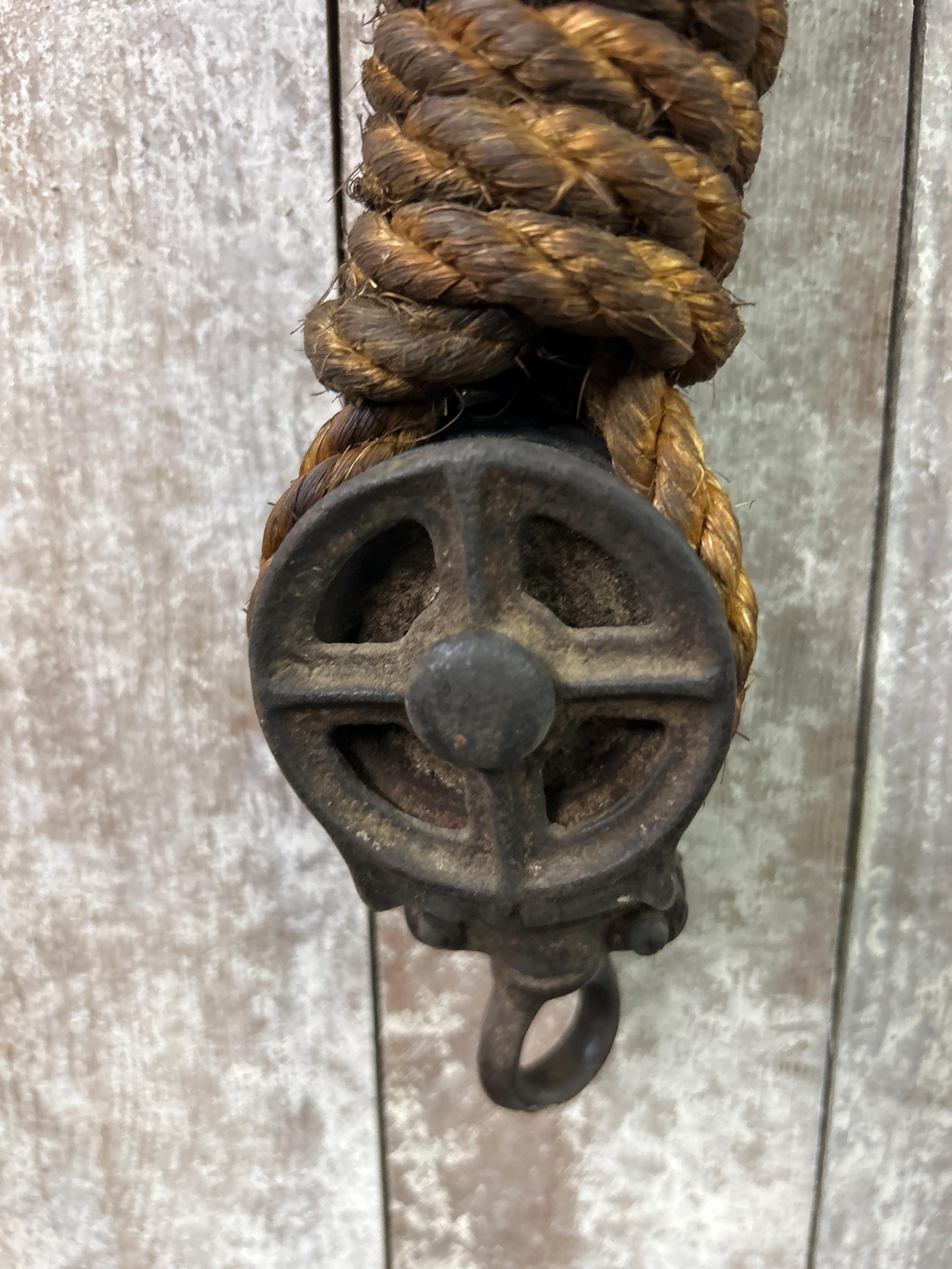 Vintage Barn Pulley, Industrial Iron Pully, Rope Pulley, Straight off ...
