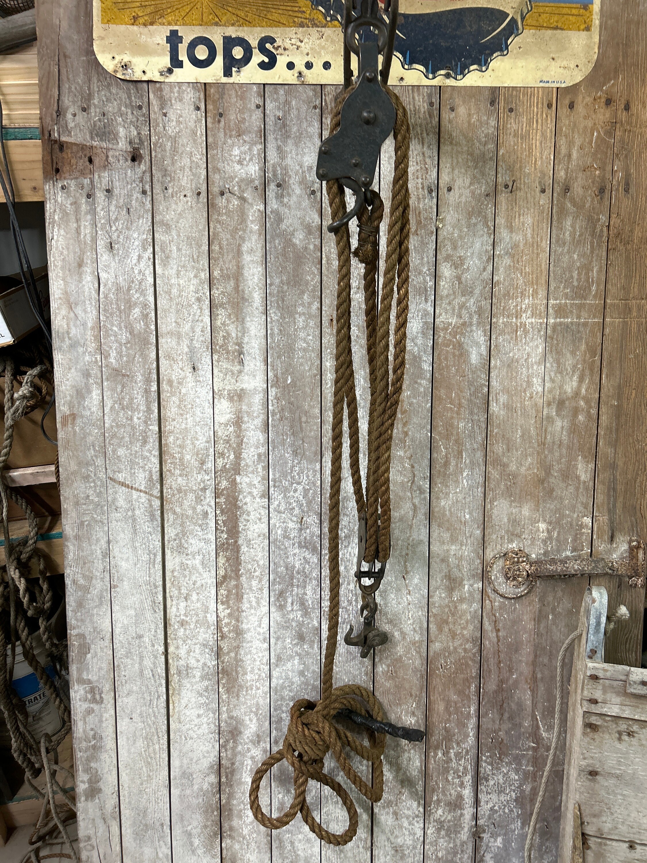 Vintage Barn Pulley block and tackle. , Barn Rope , Straight off the farm