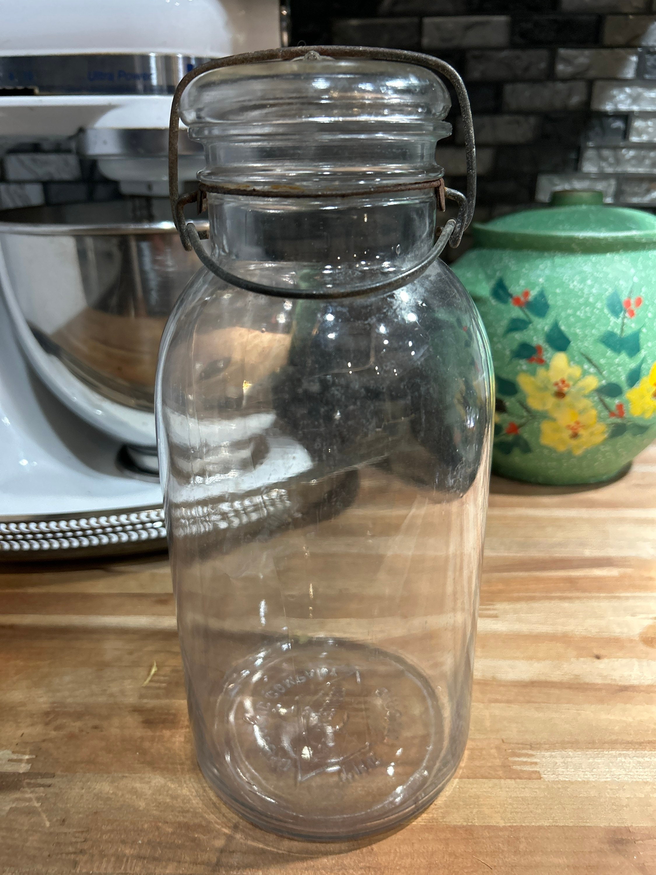 Vintage 1 ONE GALLON CLEAR GLASS JAR COOKIE JAR NO LID #470128 Canister
