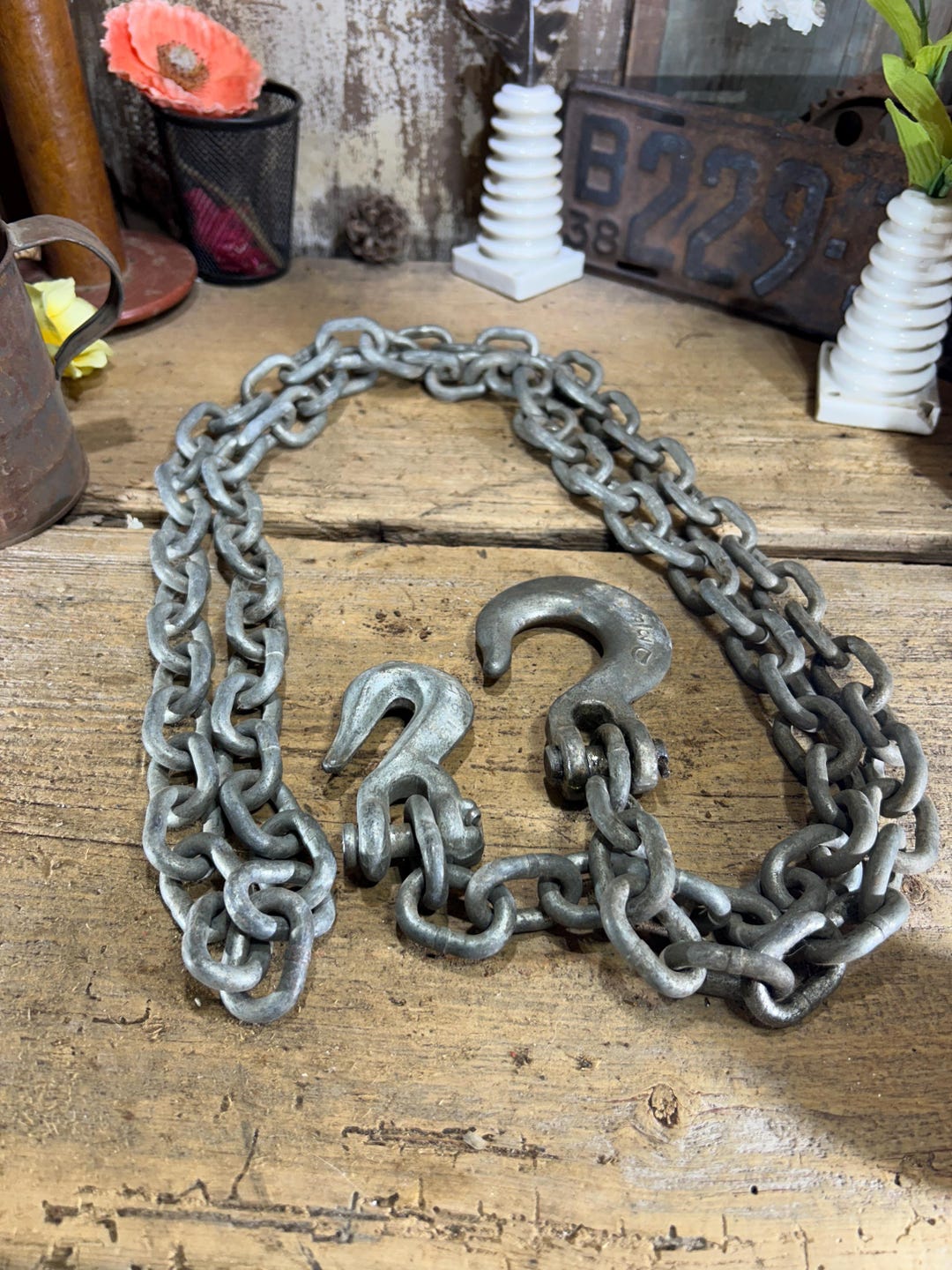 Vintage Log Chain , 96 Inches Long, 8 Feet With Hooks, Hanging Chain ...