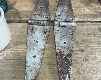 2 Vintage antique rusty 24" architectural salvage door gate barn hinges. Cleaned. Strap hinge