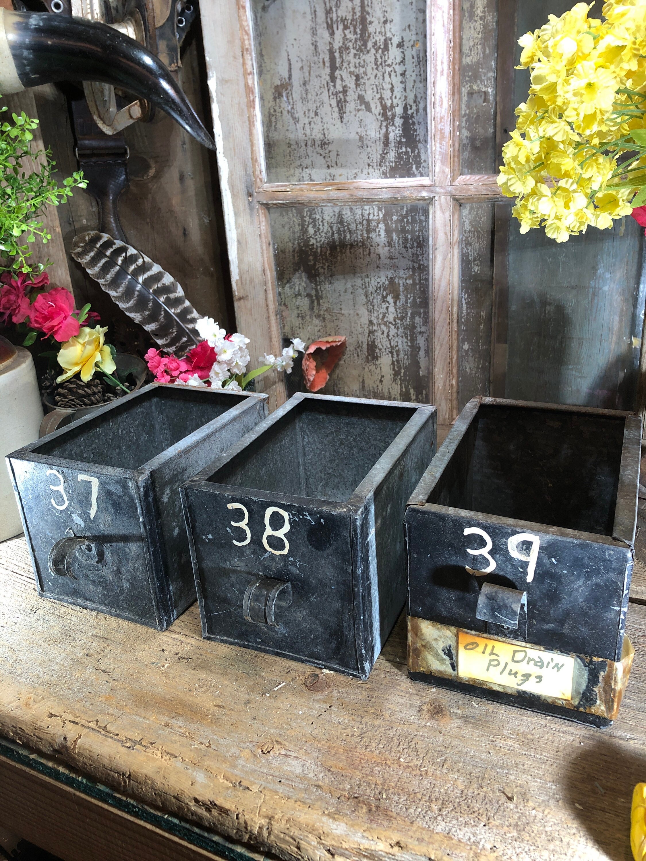 Antique Metal Tin Galvanized Drawers Boxes Great Patina. Etsy