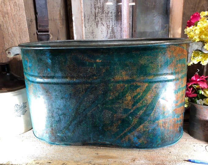 Vintage Copper Laundry Basket Tub, Garden Bucket, Flower Planter, Wood Box Etsy